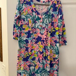 Lilly Pulitzer Vibrant Floral LSleeve Dress - Pink, Blue, Green